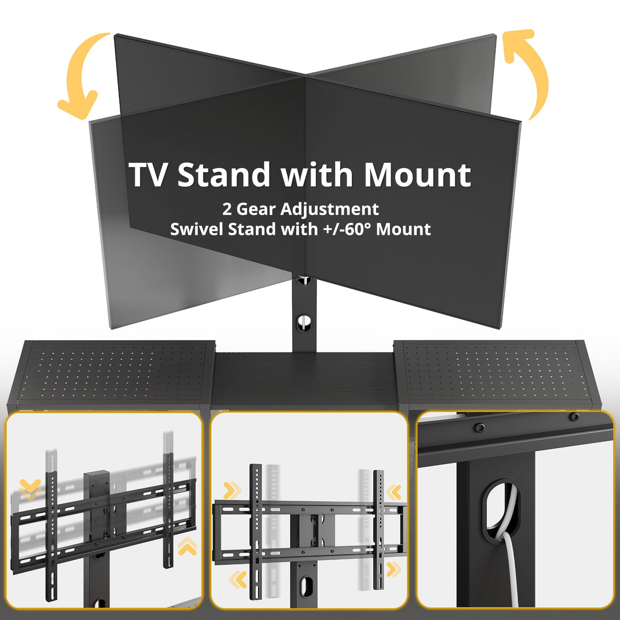 IRONCK 79 Inch TV Stand for TVs up to 85 Inch with Mount and Power Outlet, 3 Tiers TV Console with Storage Shelves, Entertainment Center, Steel Frame, for Living Room, Bedroom, Black IRONCK