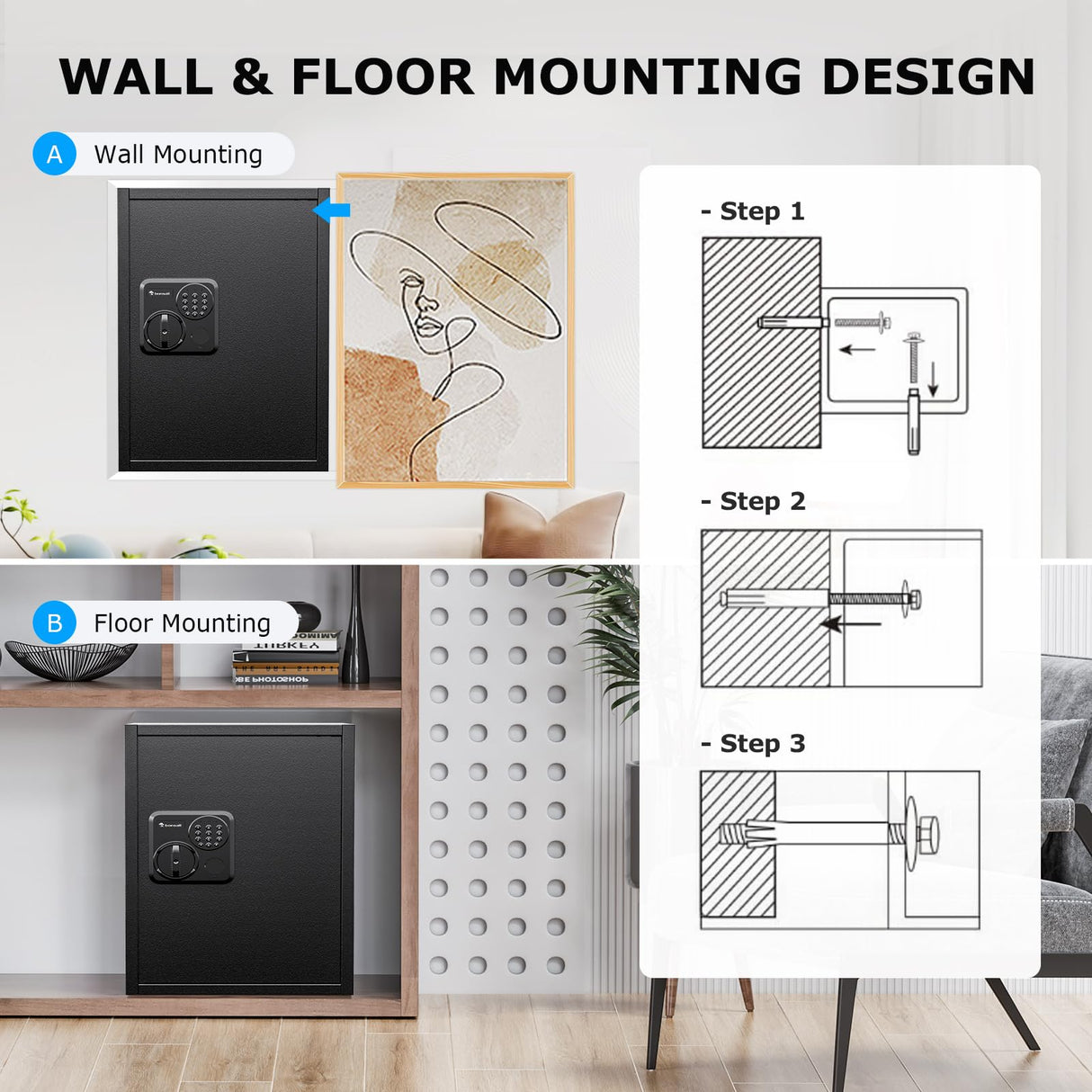 Bonsaii 1.8 Cubic Feet Security Home Safe with Digital Keypad, Security Box for Jewelry, Cash, Guns | Document Safe (14.2"x12.99"x19.7") bonsaii