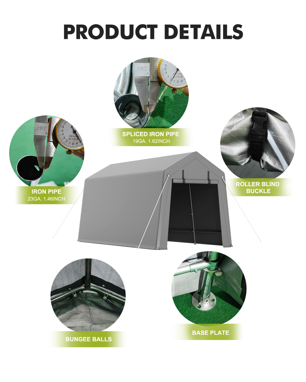 7 x 12 Ft Shelter Logic with Roll-Up Zipper Door Carport Storage Shed Heavy Duty Waterproof Tarp Storage Tent for Motorcycle, Bike, Garden Tools, Firewood DrawVibe