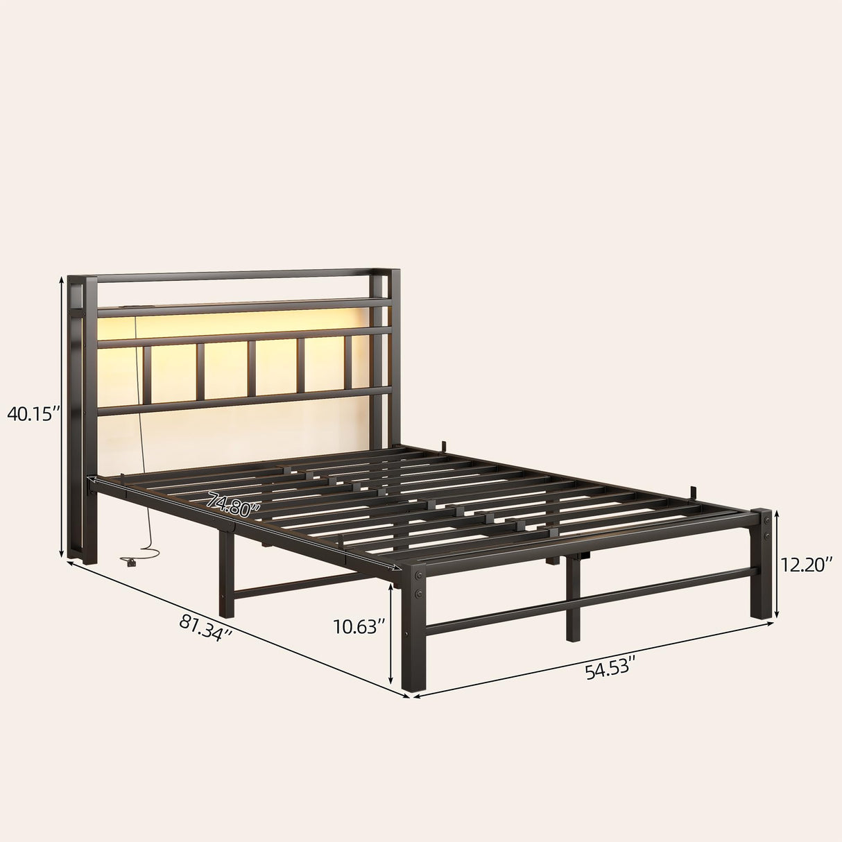 Maliacife Full Size Bed Frame with USB Charging Station, LED Bed with Wood Storage Headboard, Black Metal Platform Bed,Heavy Duty Steel Slats Support,No Box Spring Needed, Noise Free,Easy Assembly Maliacife