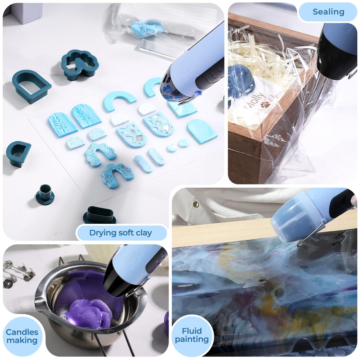 LET’S Resin Heat Gun for Resin,350W Fast Heating Dual Temp Heat Gun (482°F~752°F) with 3 Nozzles and 2 Silicone Covers,4.9Ft Long Cable Heat Gun for Crafting,Shrink Tubing,Vinyl Wrap,Epoxy Resin LET'S RESIN