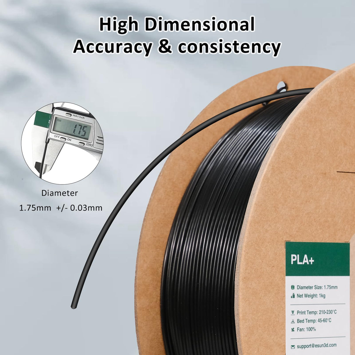eSUN PLA+ Filament 1.75mm Black 1KG, 3D Printer Filament Dimensional Accuracy +/- 0.03mm, 1kg Cardboard Spool(2.2lbs) 3D Printing Filament, Fits for Most FDM 3D Printers eSUN