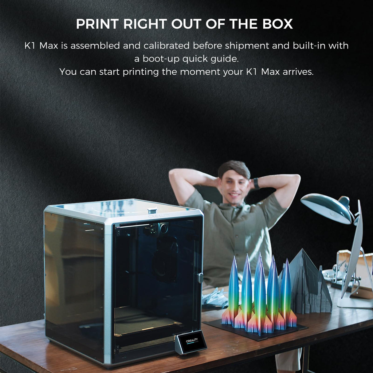 Creality K1 MAX 3D Printer Upgrade with 600mm/s Printing Speed 300°C High-Temperature Nozzle Direct Extruder Hands-Free Auto Leveling Dual Z Axes Stable Cube Frame 11.81x11.81x11.81inch Creality