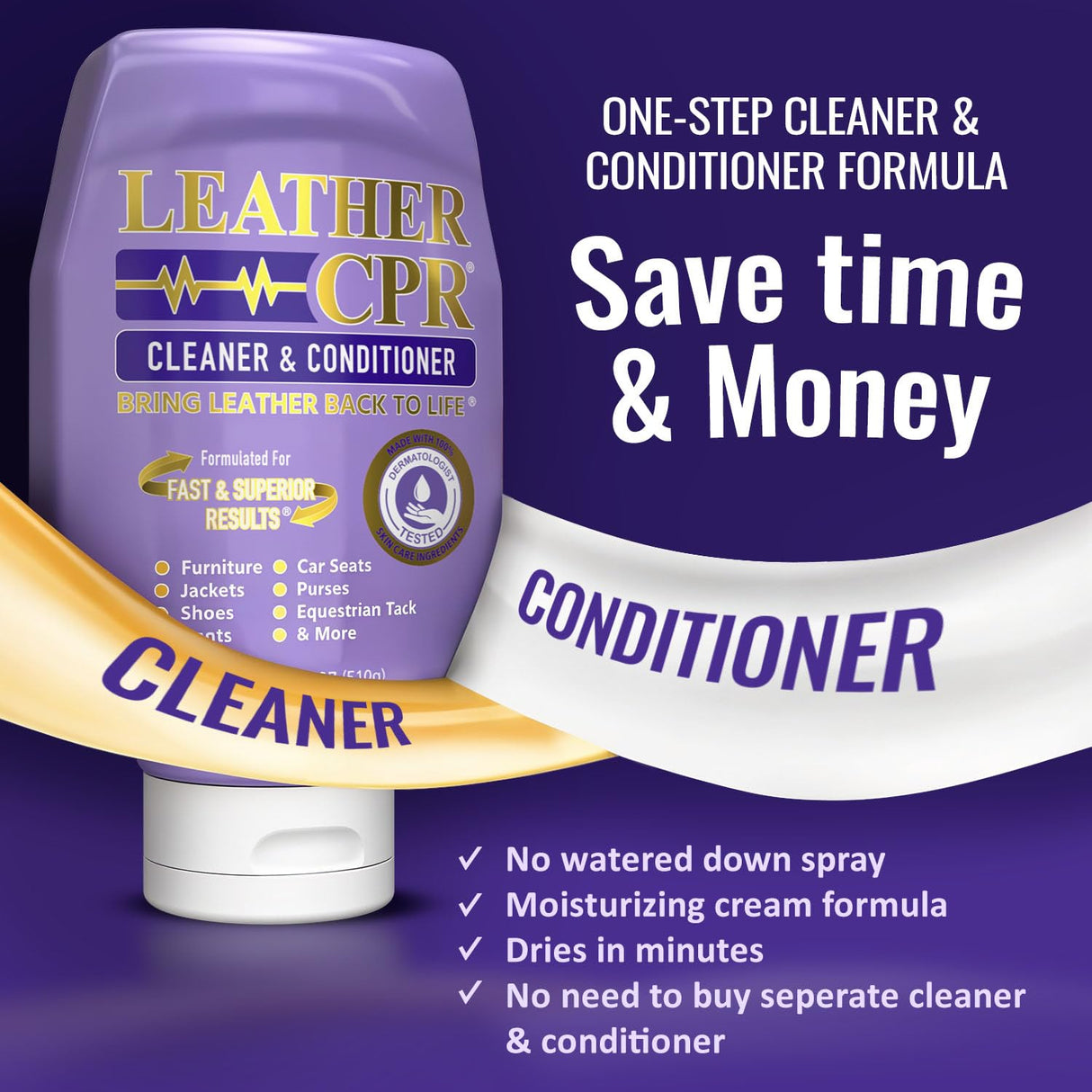 Leather CPR Cleaner and Conditioner - Made in USA, Leather Furniture Cleaner and Conditioner for Couch, Purses, Shoes, Jackets, Cars, Leather Restore -18oz Leather CPR