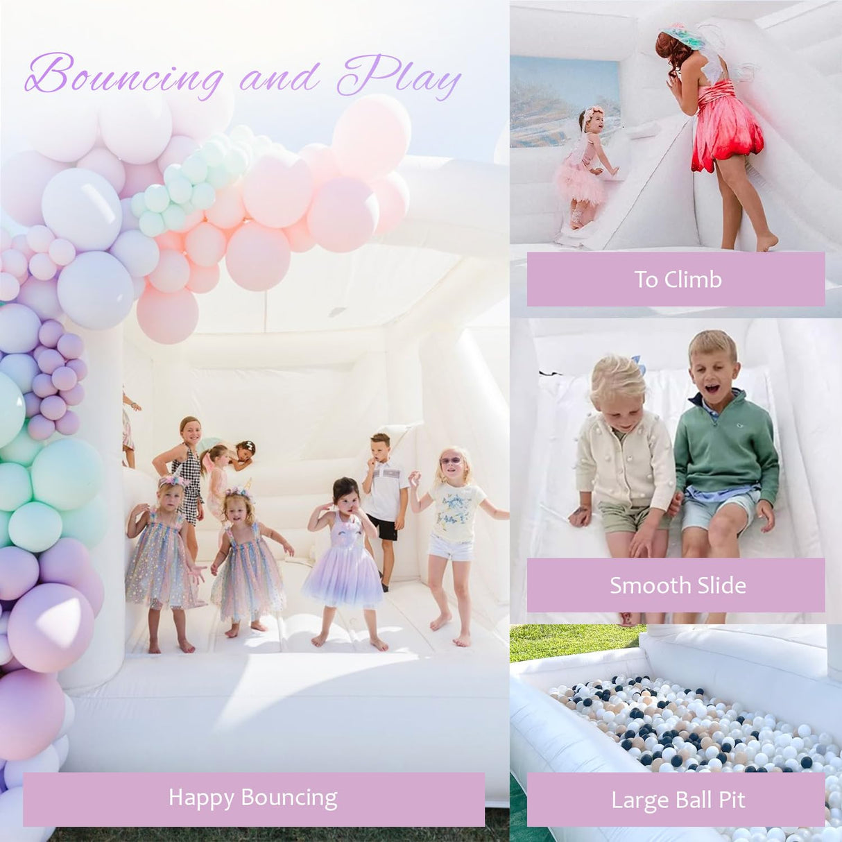 15ft White Bounce House for Adults Kids, 100% PVC Commercial Bounce House with Slide&Ball Pit, Adult Bounce House with Blower, Inflatable Balloon Bubble House Wedding Party, Up to 1000LB, 15x15x10FT Relunch