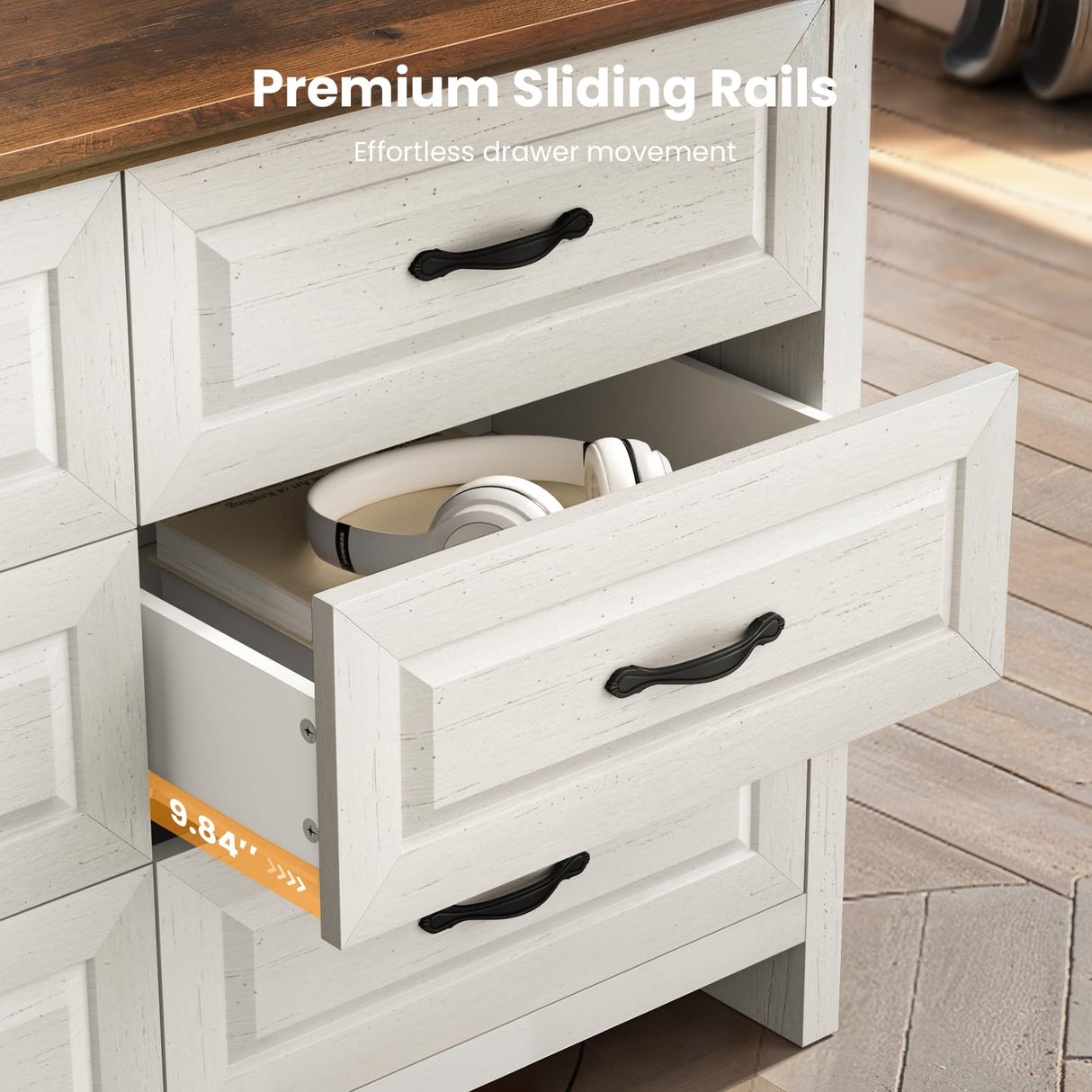 Amada Farmhouse 6 Drawer Dresser for Bedroom, 47.2 Inch Wide Wood Dresser with Natural Texture, Large Drawers, Rustic Farmhouse Chest of Drawers for Bedroom, Living Room, Hallway, Brown & White AMADA HOMEFURNISHING