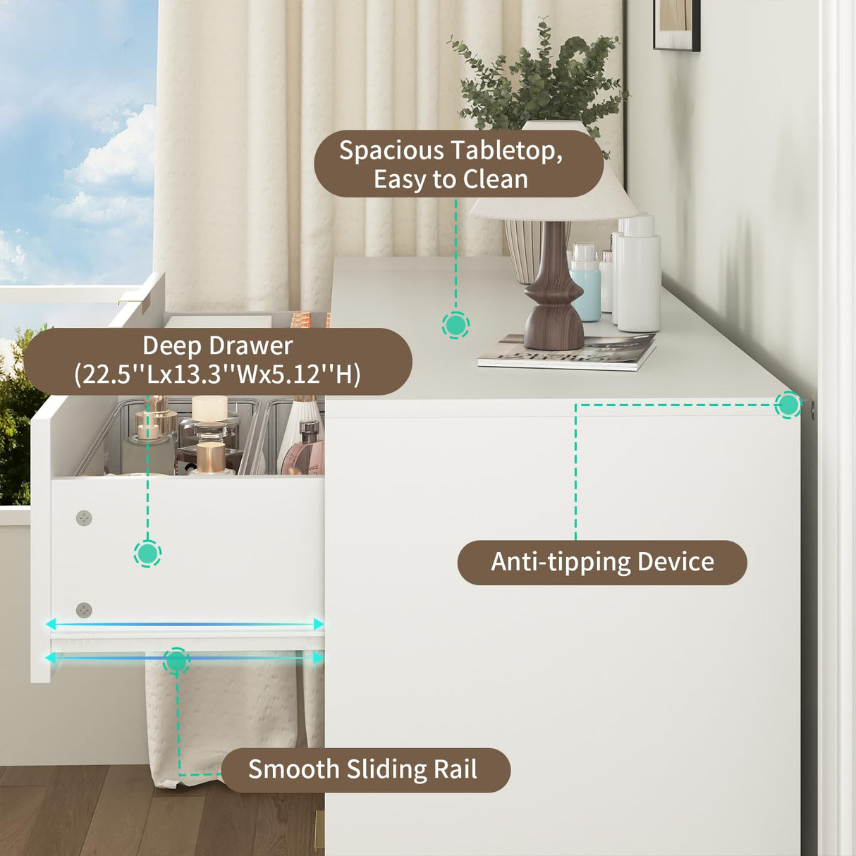 UZUGUL White 9 Drawer Dresser with Gold Handle for Bedroom,Modern Large Deep Drawer Dresser,Long Chest of Drawer for Bedroom,Storage Organizer Furniture for Closet,Hallway UZUGUL