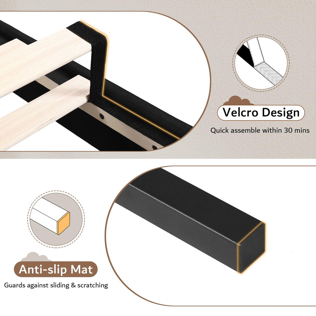 iPormis Upholstered Twin Size Bed Frame with Button Tufted Headboard, Linen Platform Bed with Thickened Support Legs, Padding Edge Design/Noise-Free/No Box Spring Needed, Black iPormis