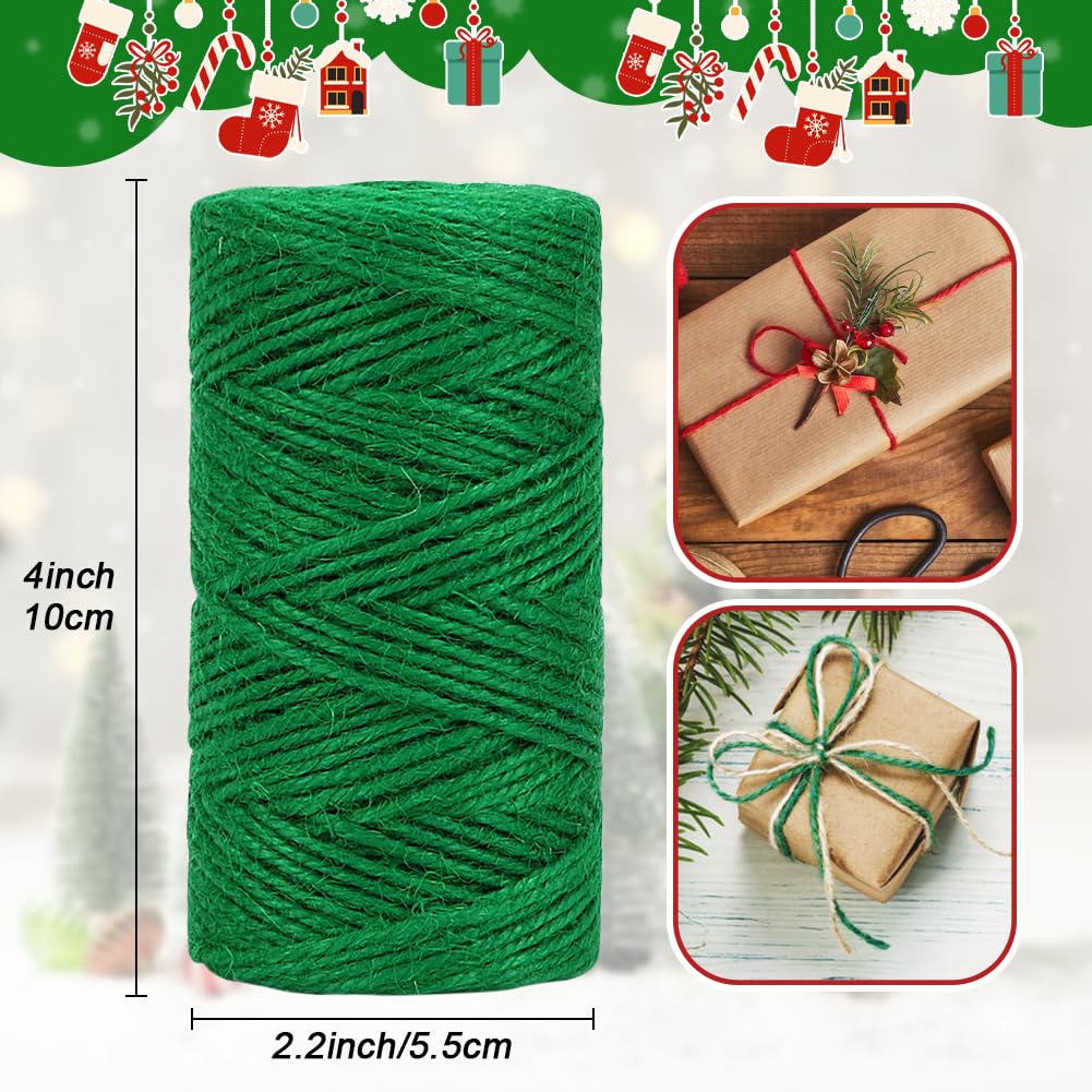Vivifying Christmas Twine String, 328 Feet x 3 Rolls 2mm Red Green White Jute Twine for Gift Wrapping, Gardening, DIY Crafts, Packing Vivifying