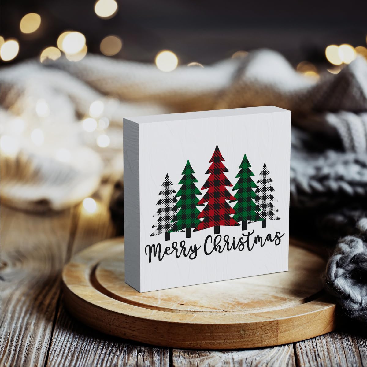 Funny Christmas Trees Wooden Box Sign Plaque Merry Christmas Wood Box Sign Rustic Art Home Shelf Desk Decor 5 x 5 x 1 Inches Woght