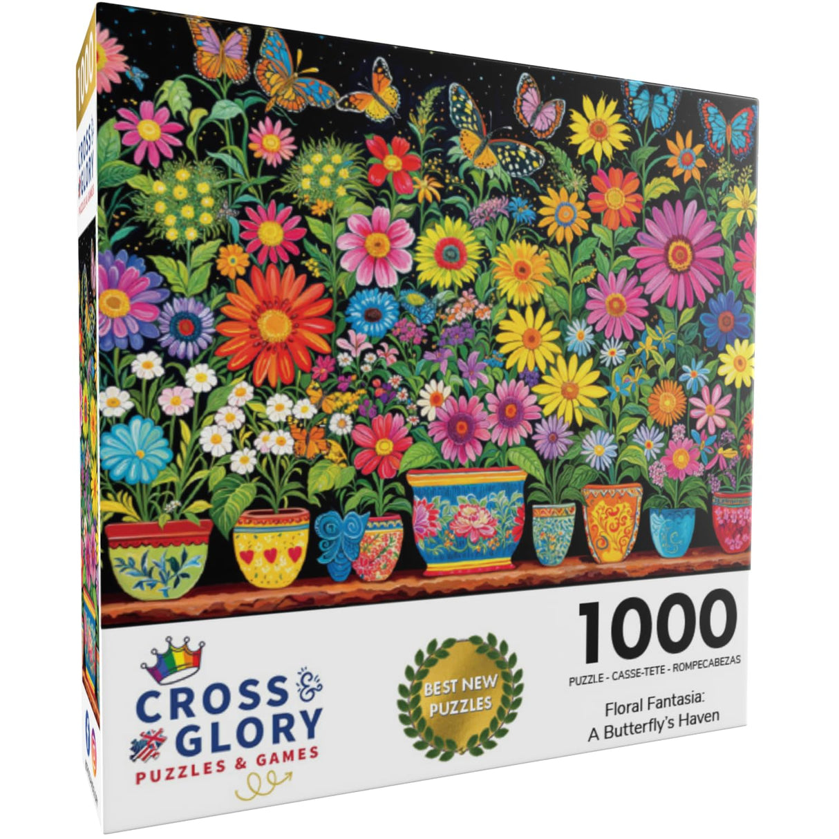 Cross & Glory - Floral Fantasia: A Butterfly's Haven - 1000 Piece Jigsaw Puzzle for Adults | Glare-Free | Colorful Garden and Butterfly Scene | Flower Puzzle Cross & Glory