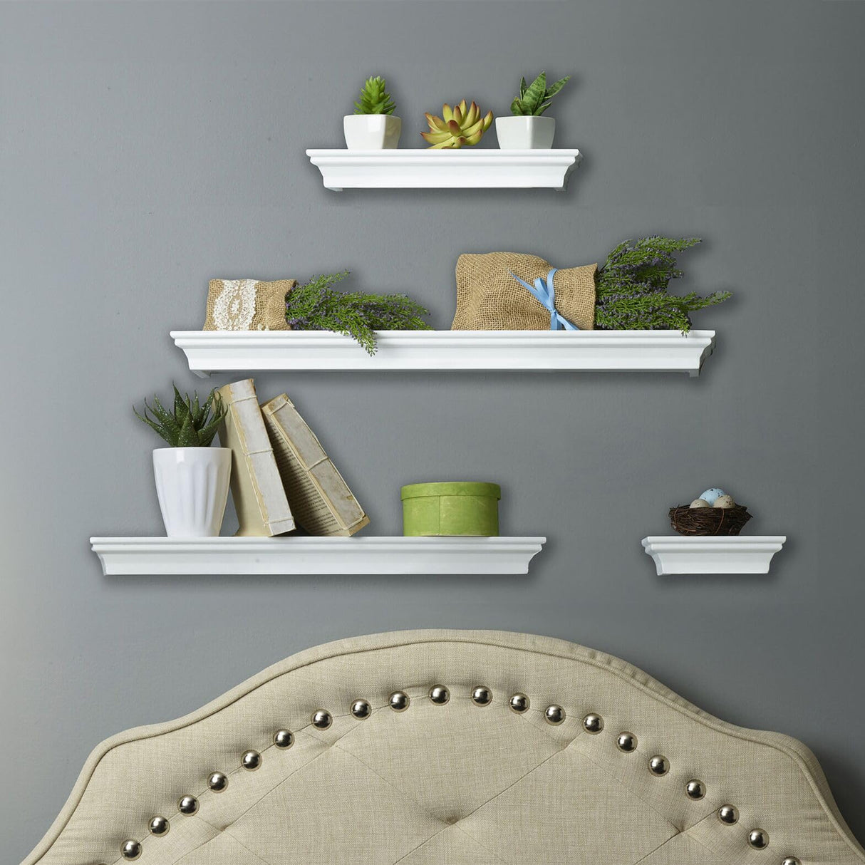 Melannco Arlington Floating Wall Shelves for Bedroom, Living Room, Bathroom, Kitchen, Office, Nursery, Set of 4, White MELANNCO