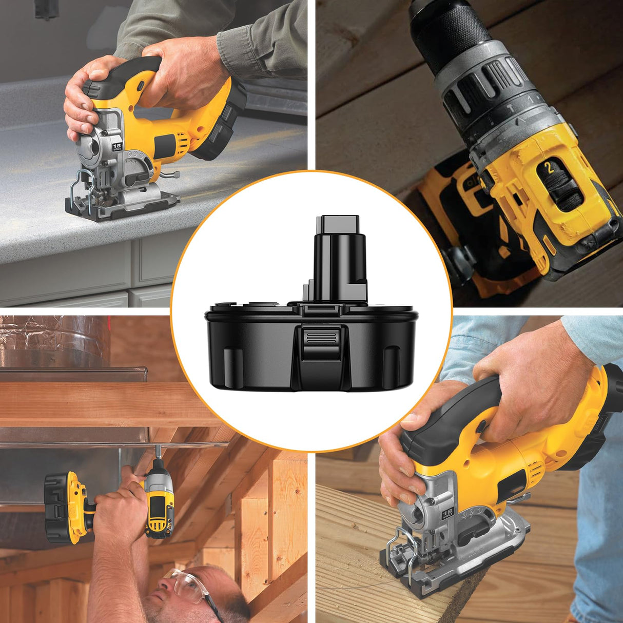 JUNWOOD 2Pack 5000Ah Ni-Mh Replacement for Dewalt 18V Battery Compatible with DC9098 DC9096 DC9099 DC970 DW9095 DW9096 DW9098 DW9099 DE9039 DE9095 DE9096 DE9098 JUNWOOD