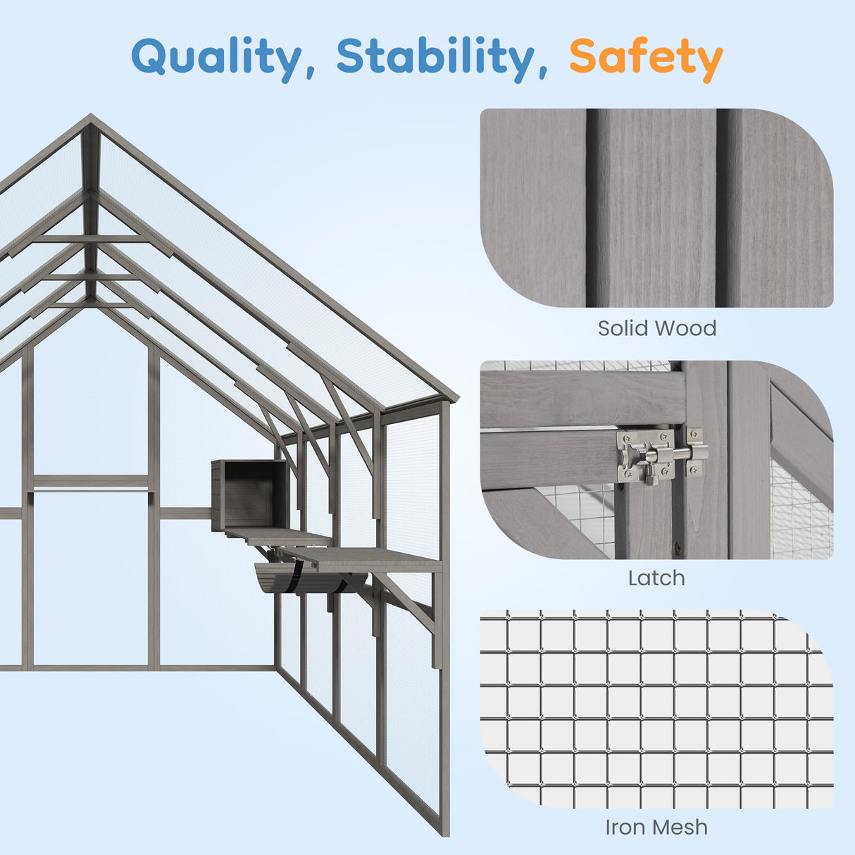 Fansafurn Extra Large Catio – Walk-in Outdoor Cat Enclosure for Multiple Cats, 110" Multi-Level Wood Cat Patio Playpen with Weatherproof Roof, Bridges, Condos and Door Access FansaFurn
