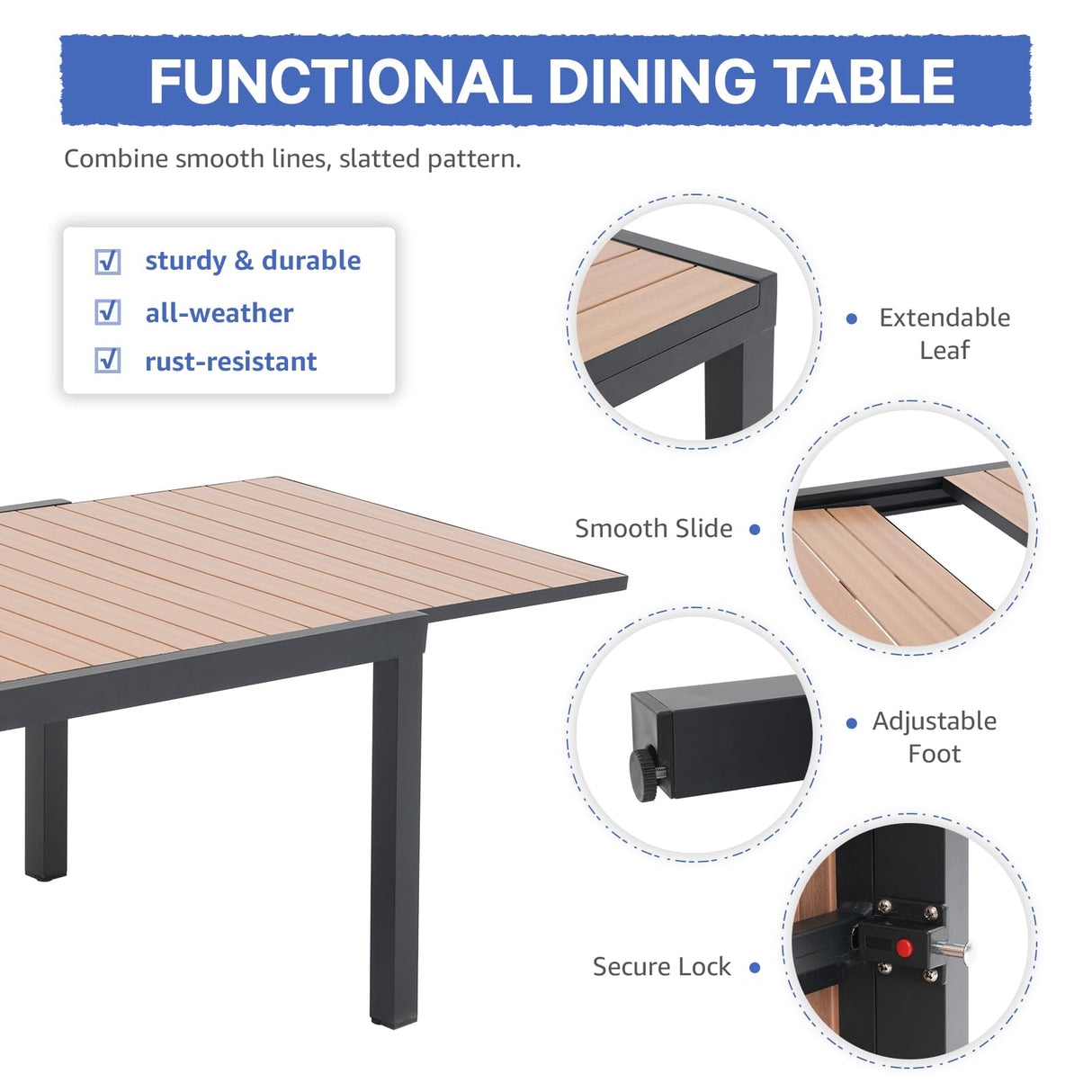 SUNSITT 11-Piece Outdoor Patio Dining Set, 63" - 105" Aluminum Expandable Outdoor Dining Table Set for 10, 10 Stackable Chairs with Gray Removable Cushions SUNSITT
