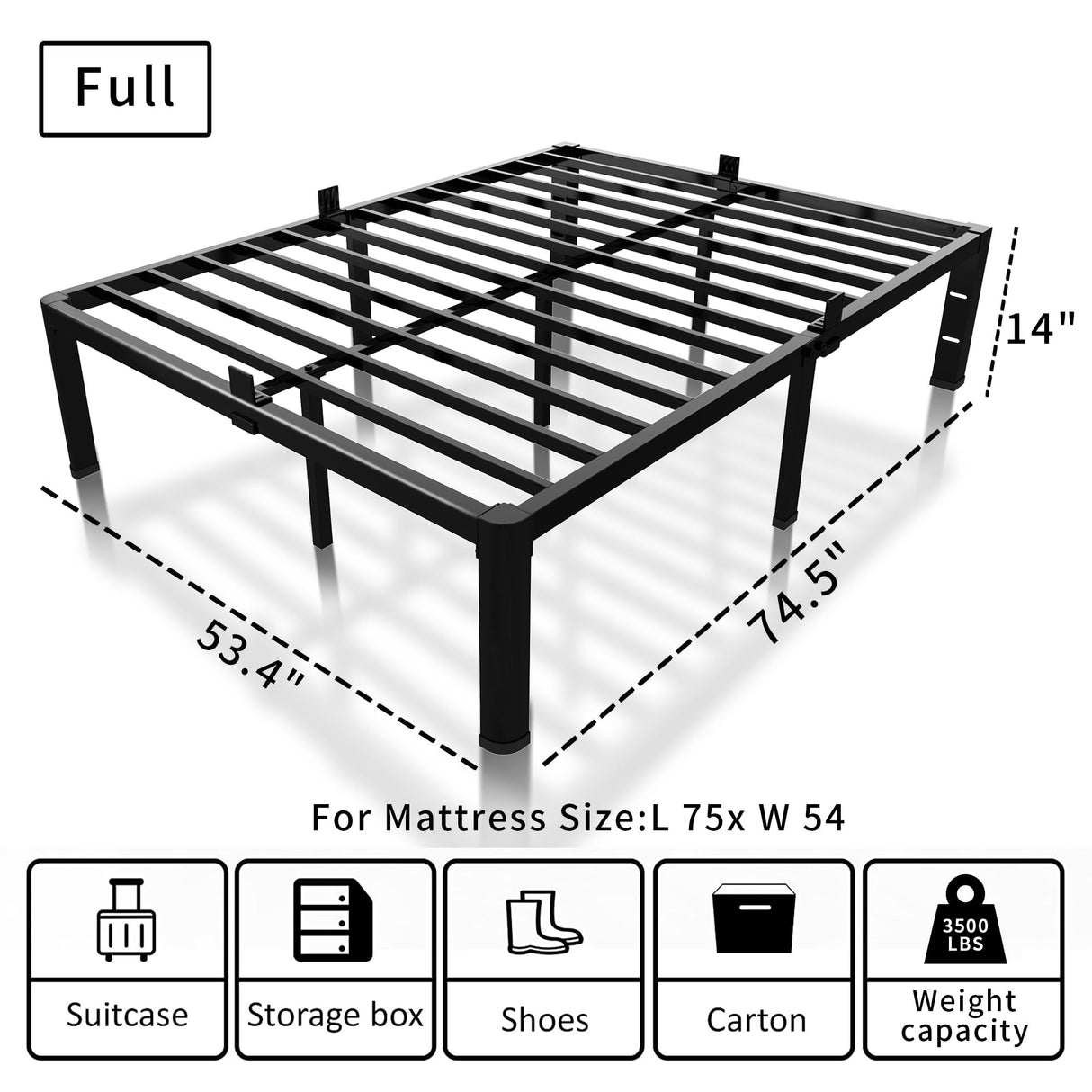 ROIL 14 Inch Heavy Duty Full Size Bed Frame with Headboard Compatibility and Underbed Storage ROIL