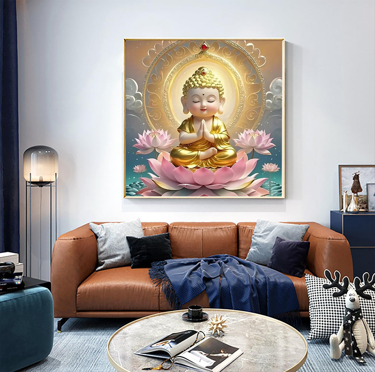 APTDYIGL 5D Lotus Buddha Diamond Painting Kits for Adults Beginner,DIY Buddhism Diamond Art Kits for Adults,Round Full Drill Diamond Dots with Gem Art Kits,Home Wall Decor 13.7X13.7inch APTDYIGL