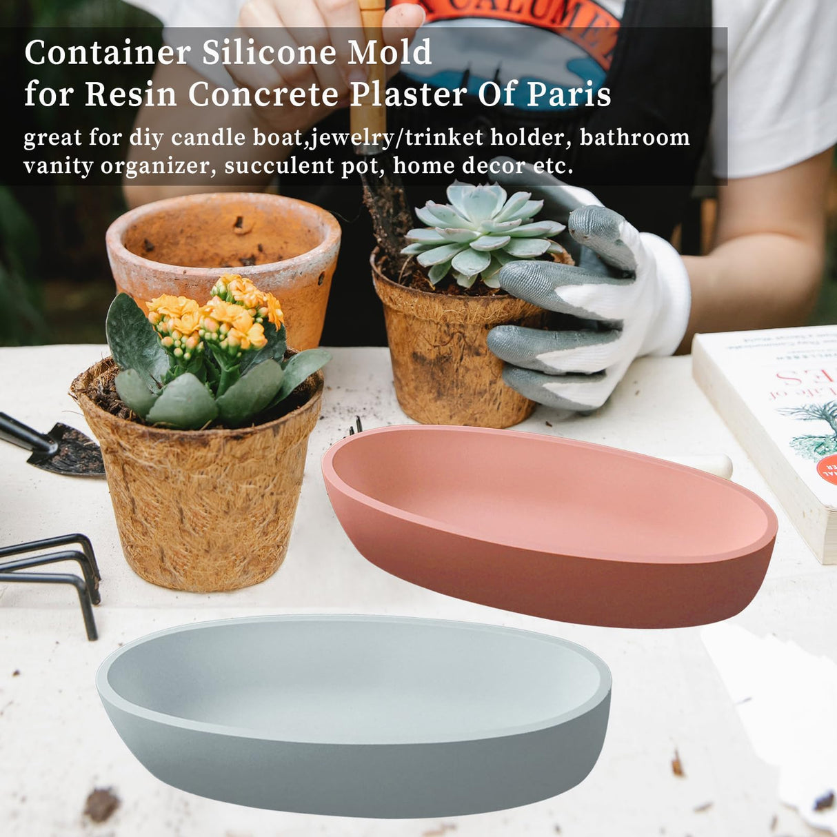 Wehous Silicone Mold Oval Bowl Resin Candle Boat Jar Epoxy Resin Storage Tray Container DIY Succulent Planter Cement Art Craft Jewelry Trinket Candy Holder Decor Wehous