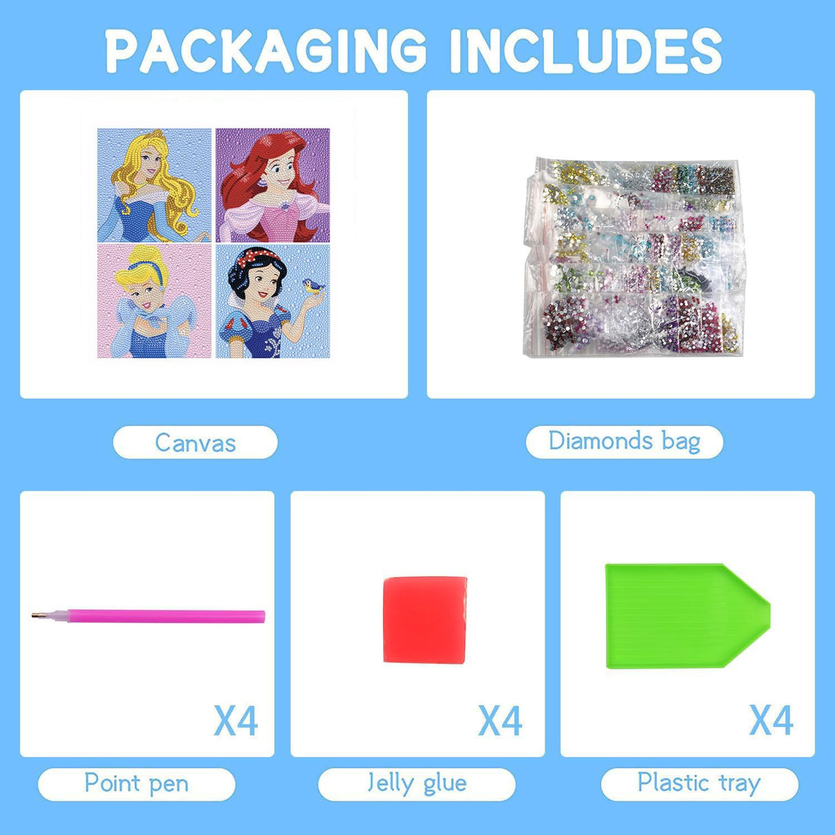 YSUNETER Diamond Painting Kits for Kids Beginner - 4 Pack DIY 5D Full Drill Diamond Art Kits for Children, Cute Round Crystal Rhinestone Gem Art Crafts Home Wall Art Decor 5.9 x 5.9 Inches YSUNETER