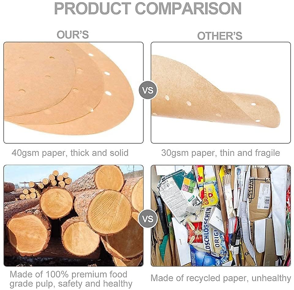 Numola Air Fryer Parchment Paper Liners, 100 Pcs Air Fryer Disposable Paper Liner for 3.4-7QT Air Fryer, 8 Inch Safe Air Fryer Paper, Non-stick Steamer Liner for Microwave, Steaming Basket Numola