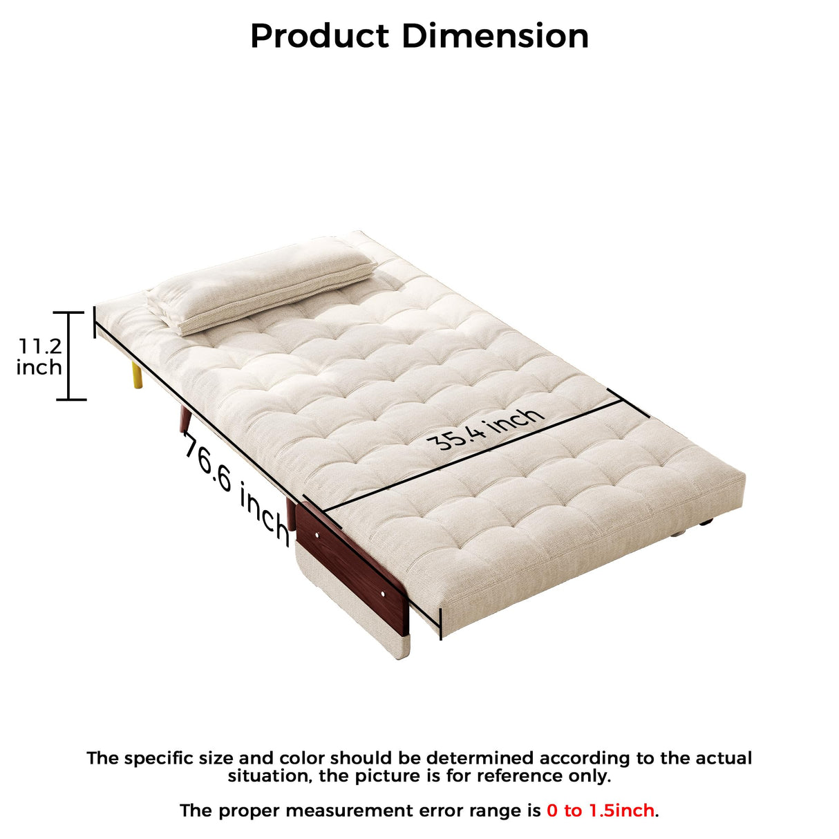 JASIWAY 3-in-1 Convertible Chair Bed Sleeper for Adults, Linen Convertable Sleeper Chair with Wooden Arms & Pillows, Foldable Single Futon Sofa Bed (Mid Century with Walnut Arm, 36.6" Wide) JASIWAY