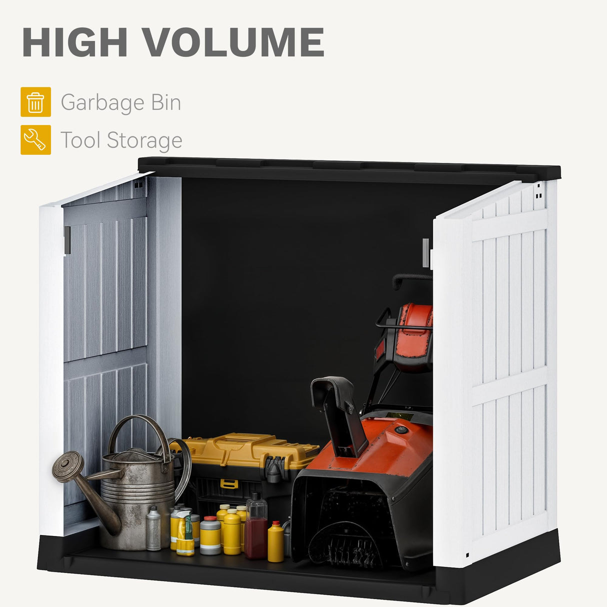 DWVO 36 cu ft Tool Storage Shed, Storage for Bakcyard, Patio, and Garden, Resin Plastic Shed with Sloped Lid, Lockable Door, and Wood Grain Finish, Light Gray DWVO