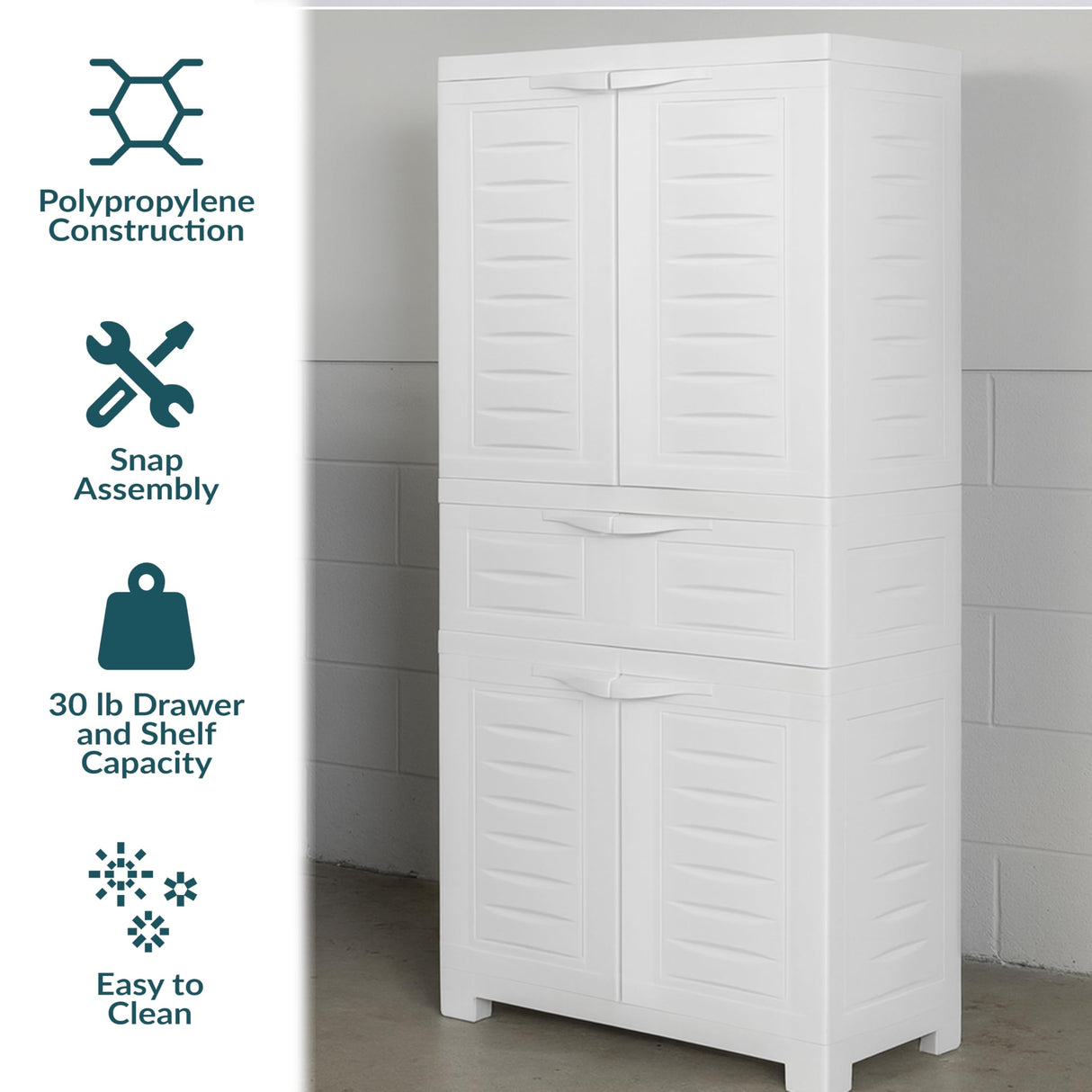 Sunnydaze Plastic Garage Storage Cabinet with 2 Adjustable Shelves - 57" H - Garage, Office, Home, Laundry Room - Speckled White Sunnydaze Decor