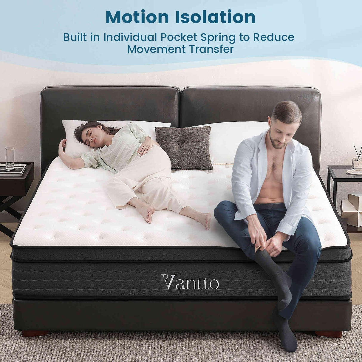 Vantto Queen Size Mattress, 12 Inch Hybrid Memory Foam Mattress in a Box with Pocket Springs for Motion Isolation Pressure Relief, CertiPUR-US, 100 Nights Trial Vantto