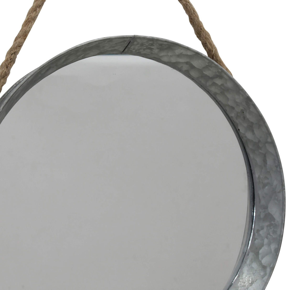 Stonebriar Rustic Round Galvanized Metal Mirror with Rope Hanging Loop ; Farmhouse Home Decor ; For Bathroom, Bedroom, and Living Room, 11.9", Grey Stonebriar