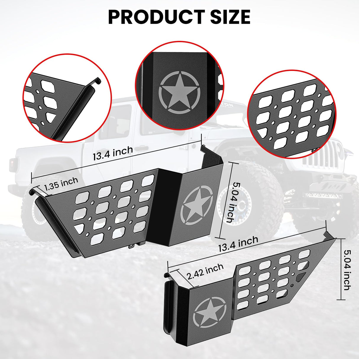 DIAMOOKY Metal Rear Door Pocket Storage Box for Jeep Wrangler JL JLU 4XE 2018-2025 & Gladiator JT 2020-2022 2023 2023 2024 2025 Accessories Door Storage Organizer Molle Panels, Star, 2PCS DIAMOOKY