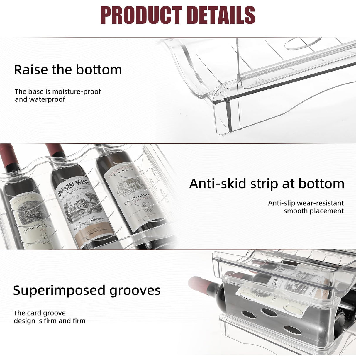 YENXIKU Wine Rack for Countertop, Fridge, Inside Cabinet, 2 Tier Plastic Tabletop Wine Bottle Holder, Water Bottle Organizer for Refrigerator, Pantry, Hold 6 Bottles YENXIKU