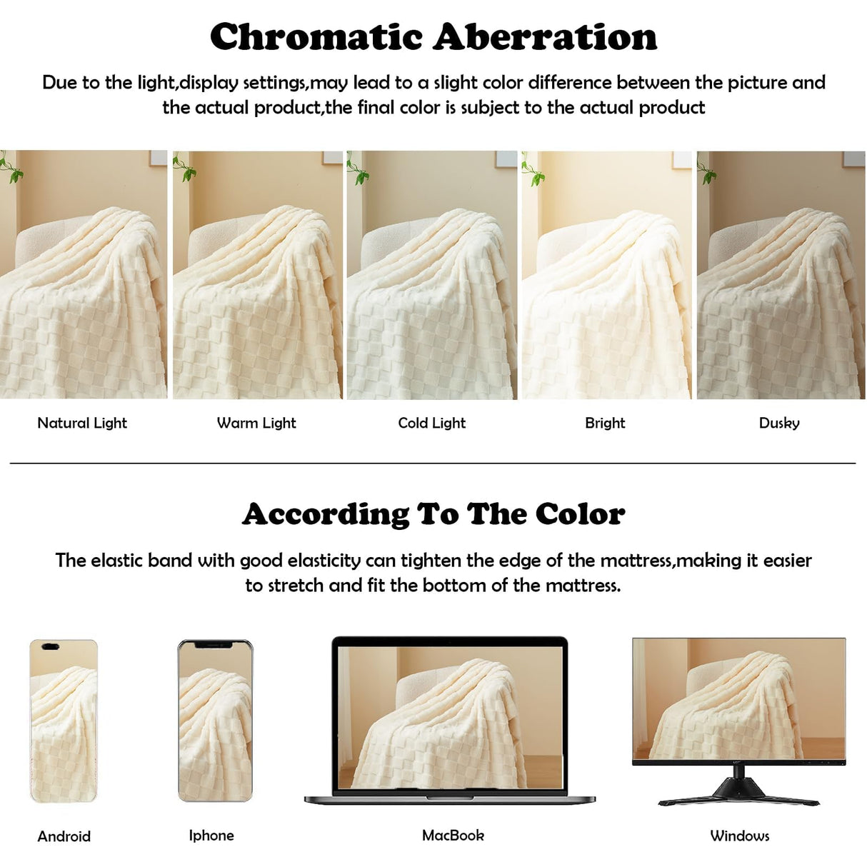 NEWCOSPLAY Super Soft Throw Blanket Ivory Premium Silky Flannel Fleece 3D Checkered Lightweight Bed Blanket All Season Use (Ivory Checkered, Throw(50"x70")) NEWCOSPLAY