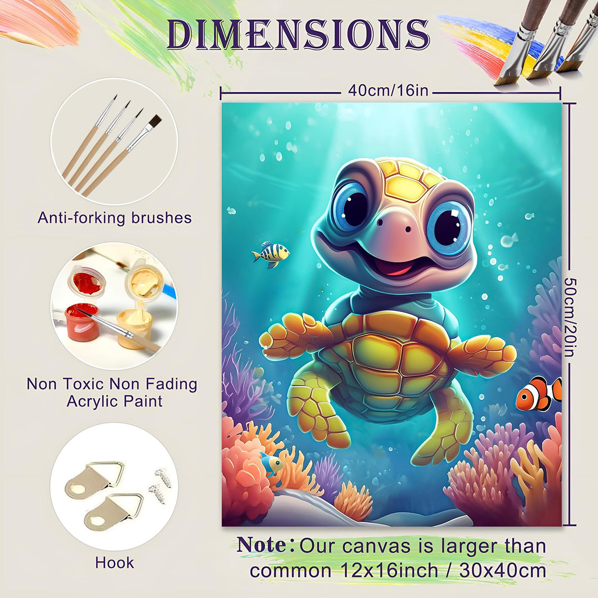 Pangoo Art Paint by Numbers Kit for Adults, Underwater World Paint by Number for Adults, Paint by Numbers Turtle Canvas DIY Kits, Simple Adult Paint by Number Beginner for Home Wall Art 16x20 inch Pangoo Art