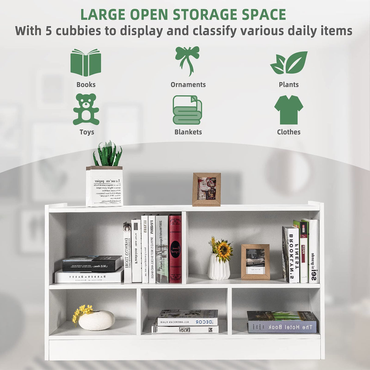 IFANNY 5 Cube Bookcase, 2 Tier Bookshelf Organizer w/Open Compartments, Horizontal Wood Bookshelves & Bookcases with Storage, Modern Book Shelf for Bedroom, Living Room, Play Room (White) WoodArtSupply