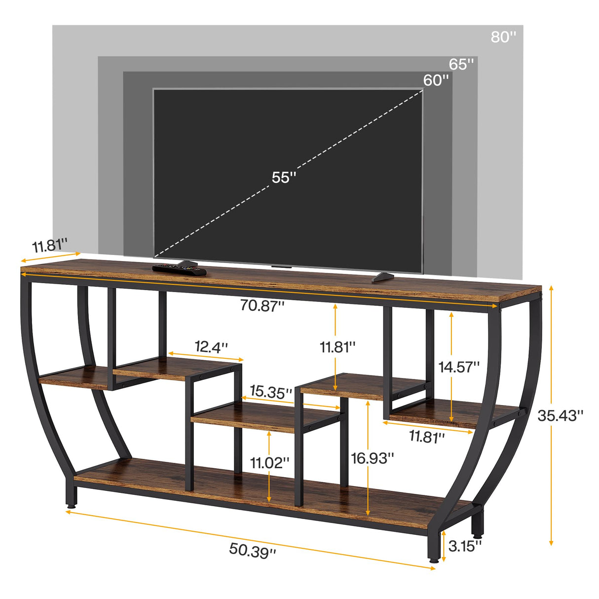 Tribesigns TV Stand for Televisions up to 80 Inches, 70.9 Inches Entertainment Center with Storage Shelves, Wood TV Media Console Table Unit for Living Room, Bedroom, Rustic Brown Tribesigns