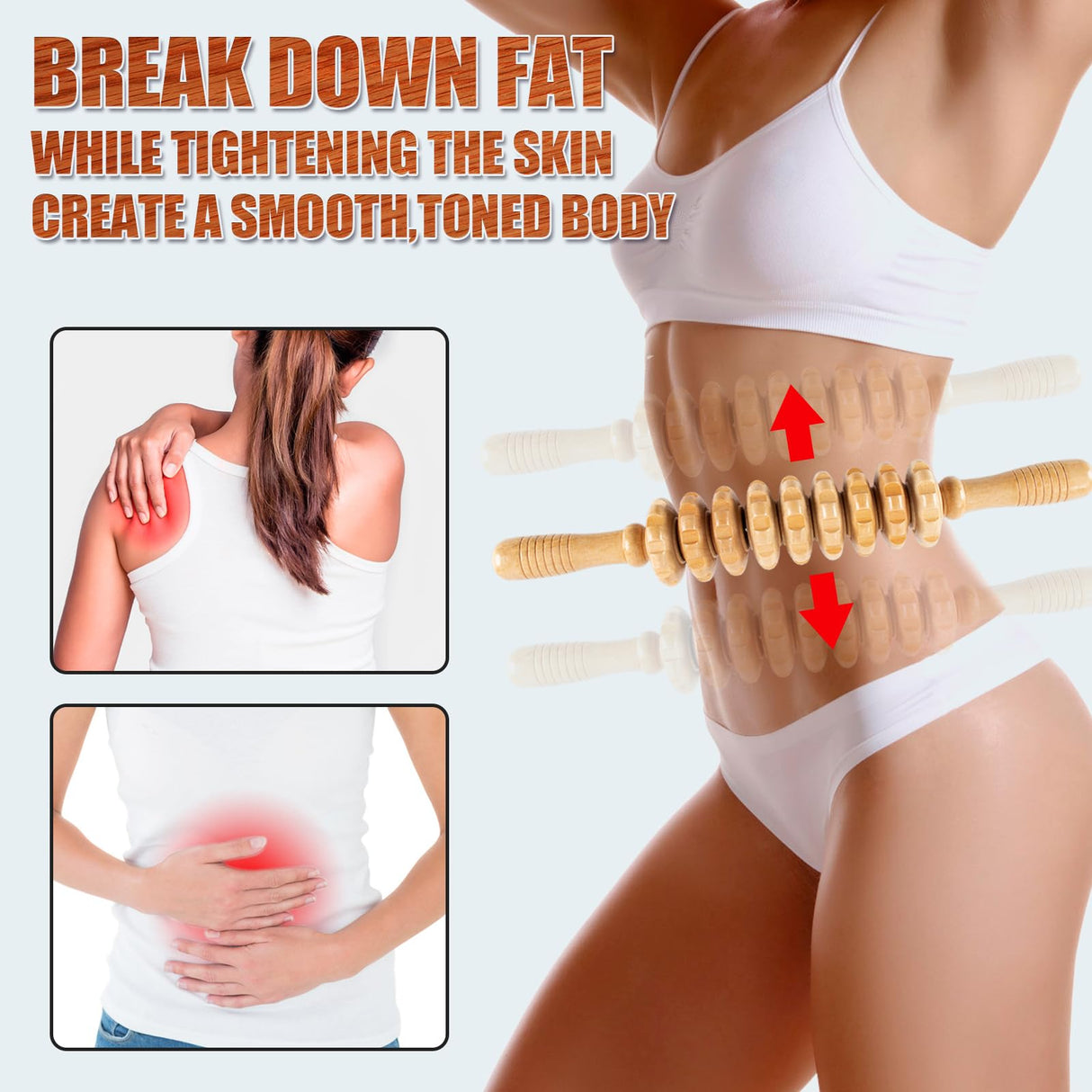 Wood Therapy Massage Tools,Wooden Massager Stick Roller Lymphatic Drainage Tool,Maderoterapia Kit Self Massage Roller Tool for Cellulite Reduction,Muscle Tension and Body Shaping,Contouring KintKita