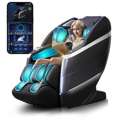 RelaxRelife 4D Full Body Massage Chair with Flexible 166° Track, Reading Light, 18 Massage Modes, 11 Techniques, 36 Airbags, Zero Gravity Recliner with Yoga Stretch and Foot Massage Black
