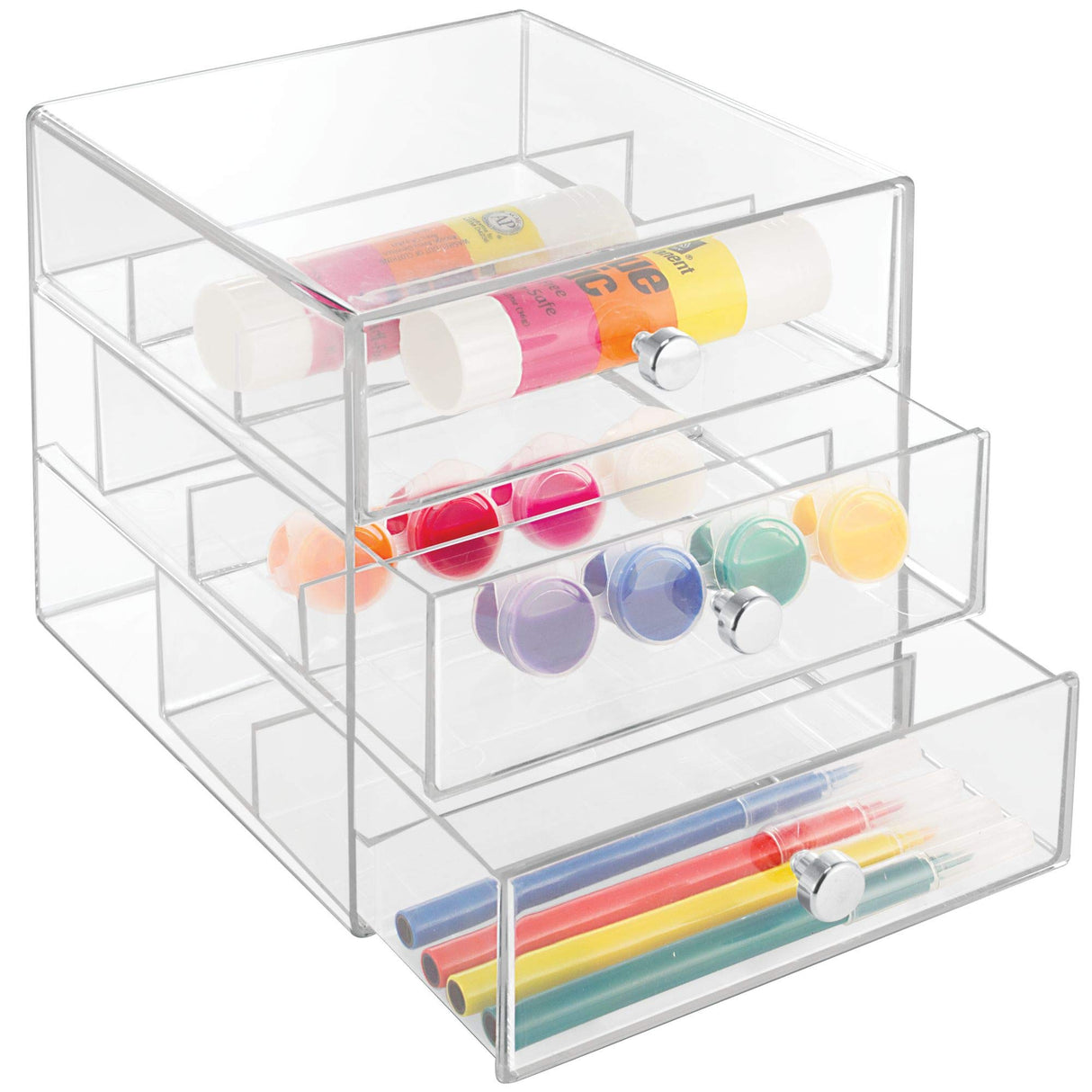 iDesign Plastic Divided 3-Drawer Vanity & Countertop Organizer – 7" x 6.5" x 6.5”, Clear iDesign