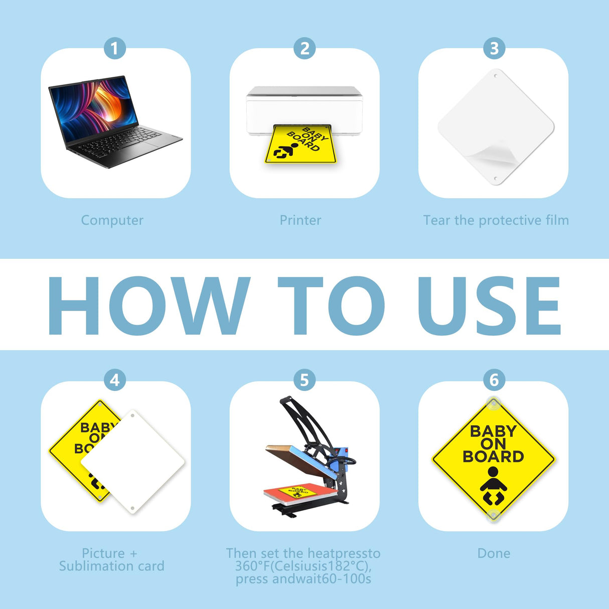 Metal Sublimation Signs, 16 Pack 6" x 6" Sublimation Blanks Suction Cup Car Window Sign, Custom Metal Signs for Hanging SMASMILE