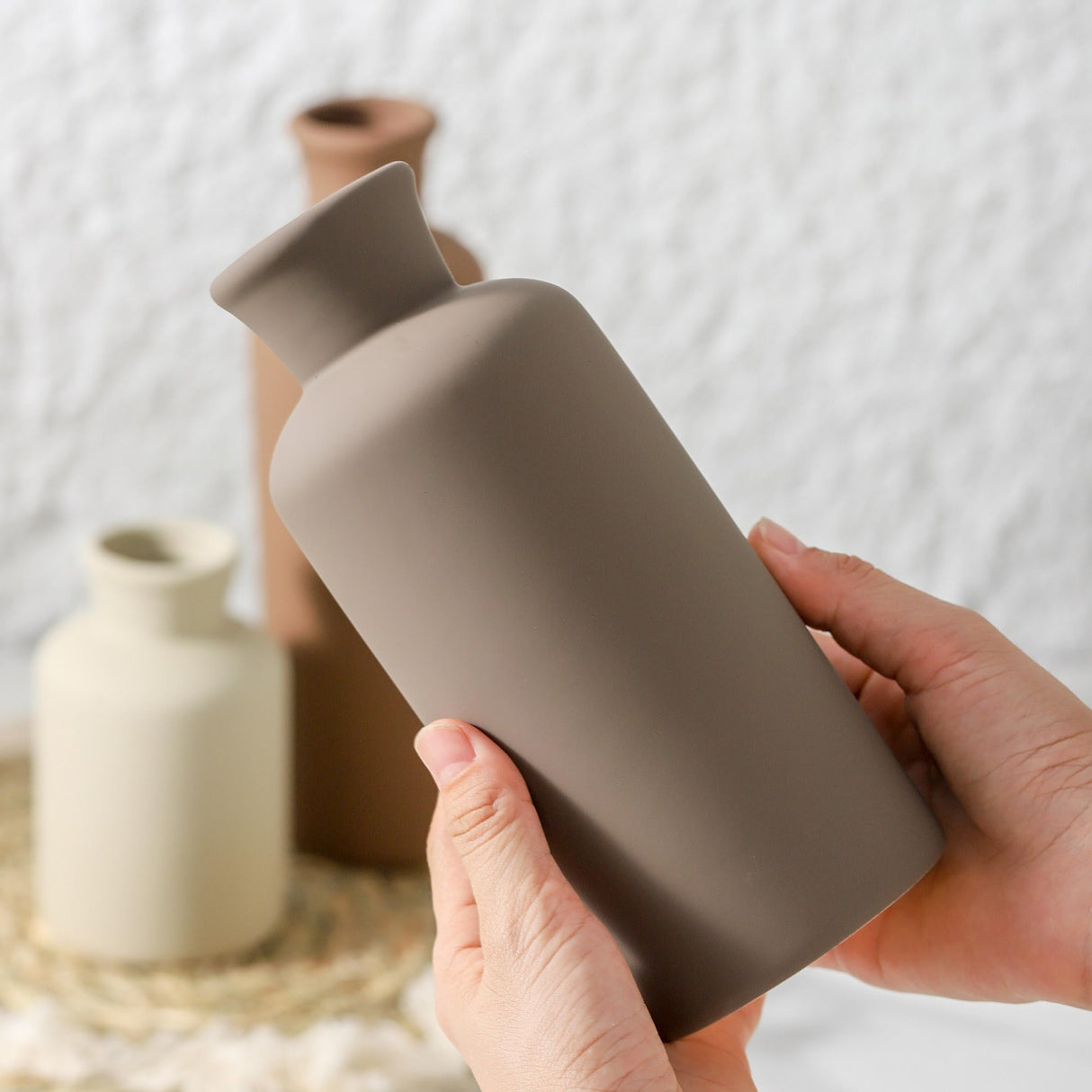 Ceramic Vase Set of 3, Flowers Neutral Modern Vases Home Decor Rustic Farmhouse Decor Pampas Vase for Table Mantel Entryway Shelf Living Room Kitchen Bathroom - Brown ooit