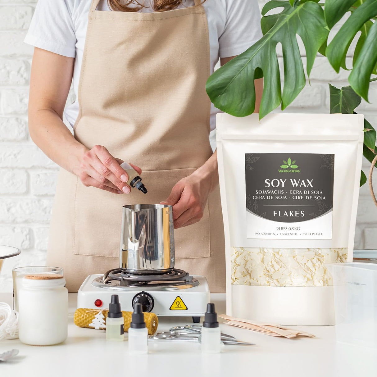 Soy Wax Flakes, Waxcanpy Natural Candle Wax, Organic Soy Wax for Candle Making from Farm, No Additives, Harmless and Pure (5lb) Waxcanpy