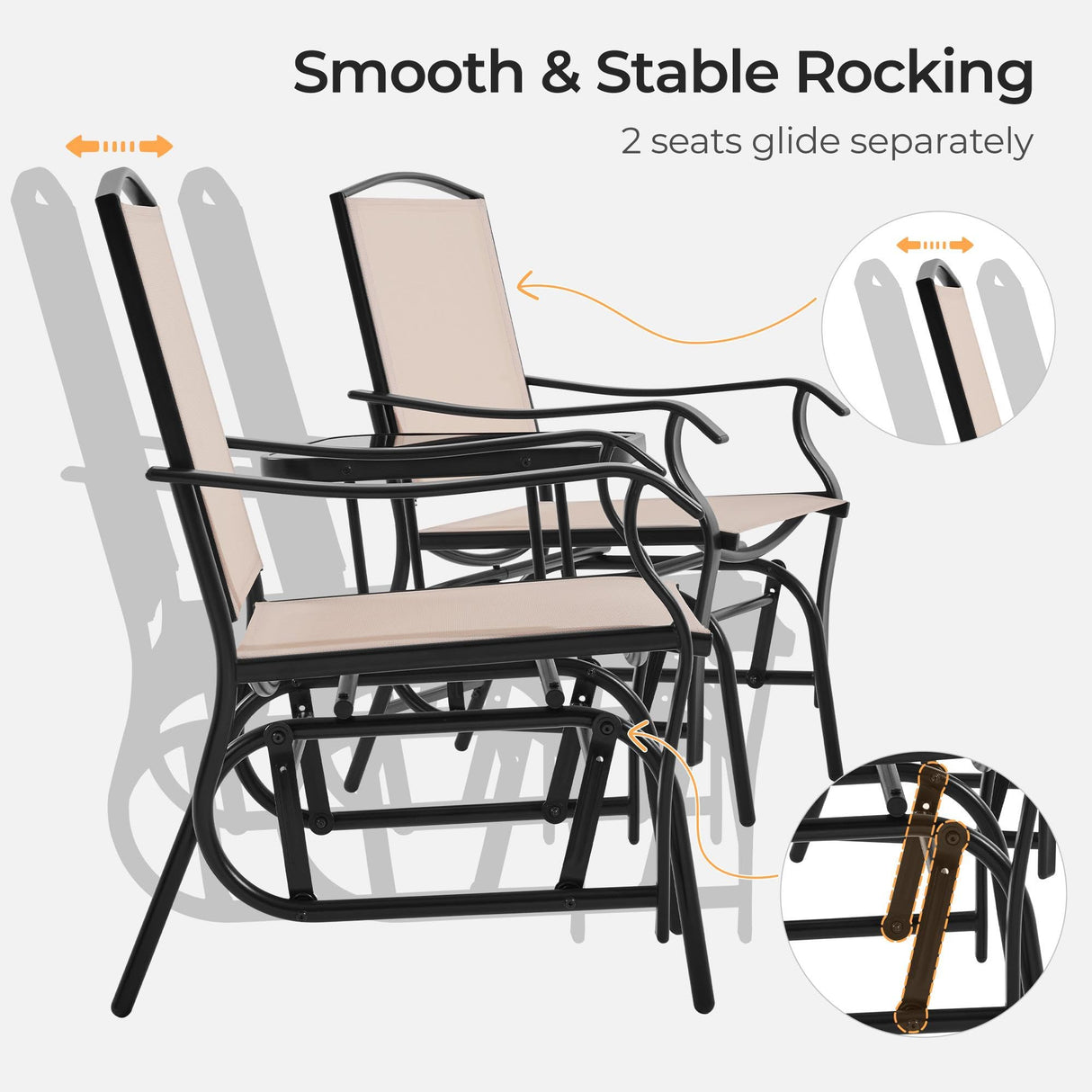 Yaheetech Outdoor Glider Chairs with Glass Table Rocking Chairs, Outdoor Loveseat Patio 2-Seat with Breathable Sling Fabric for Lawn, Garden and Porch, Beige Yaheetech