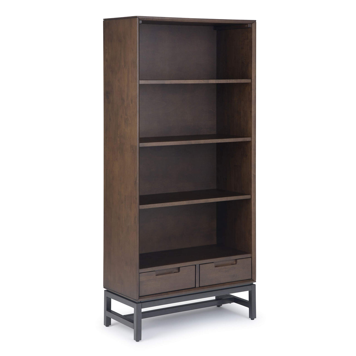 SIMPLIHOME Banting Bookcase - 66 inch Tall Solid Hardwood and Metal Bookshelf in Walnut Brown, Industrial Storage for Living Room, Study Room or Office with Open Shelves and Metal Frame SIMPLIHOME