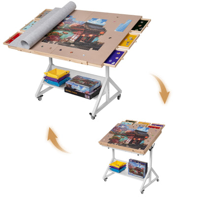 Tektalk 2000 Piece Foldable Puzzle Table with Height & Angle Adjustment, Jigsaw Puzzle Board with 2 Felt Cover & 8 Sorting Drawers, Tilting Puzzle Easel with Legs, Enclosed with 4 Roller Wheels