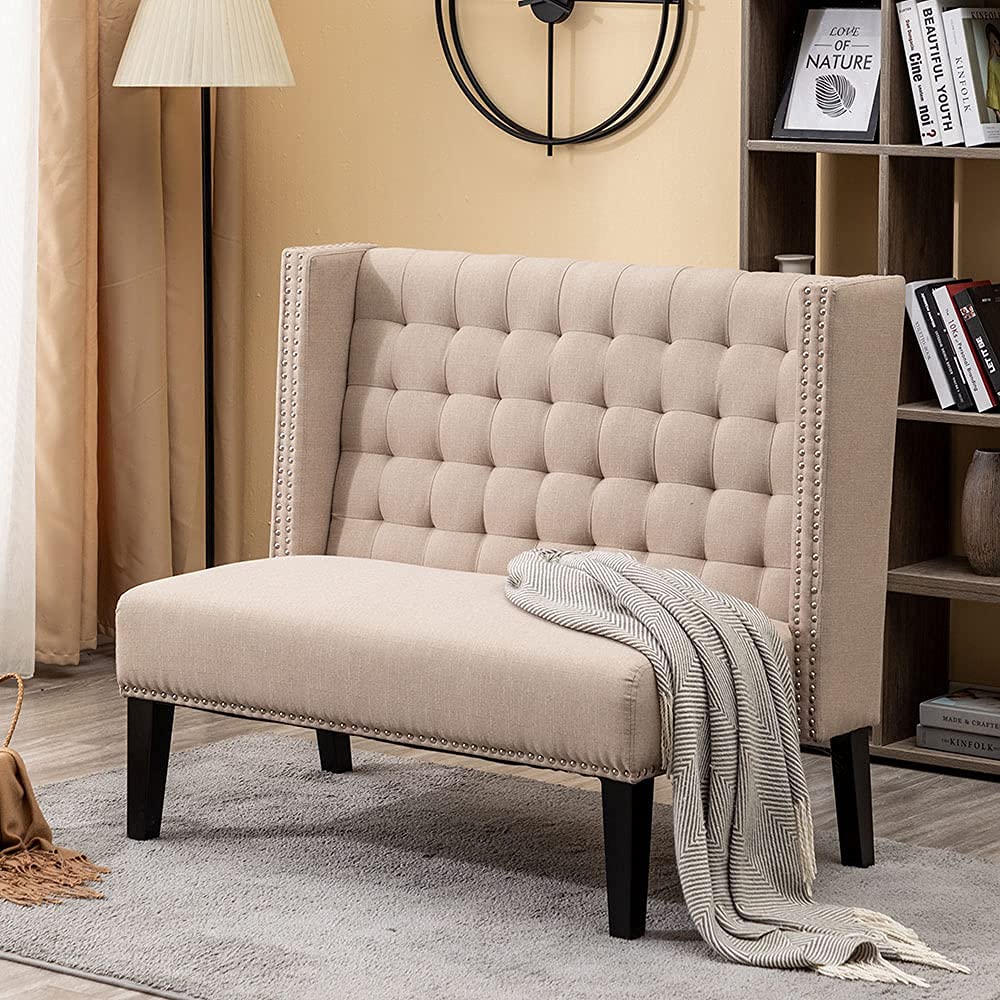 Andeworld Modern Loveseat Settee Bench Sofa Couch, Upholstered Banquette Dining Bench with Back for Dining Living Room Hallway or Entryway Seating,Putty Andeworld