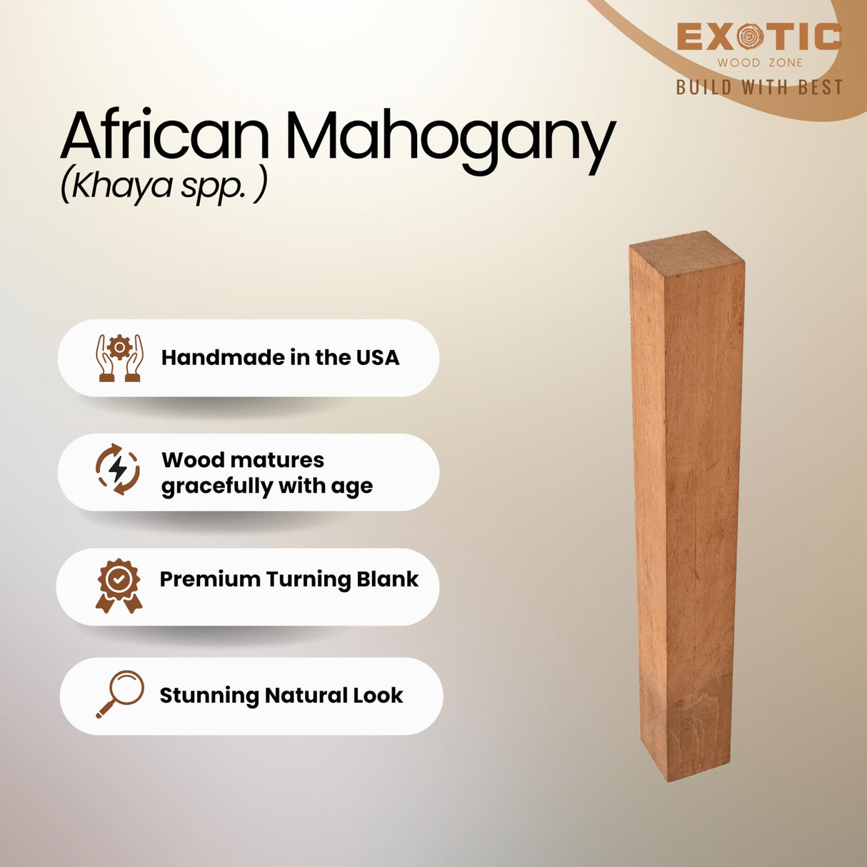 Exotic Wood Zone African Mahogany Turning Blank - Kiln Dried Hardwood for Eco-Friendly Woodworking, Woodturning, Wood Lathe, Sustainable Wood, Woodcraft, DIY Projects (1-1/2" x 1-1/2" x 36") Exotic Wood Zone