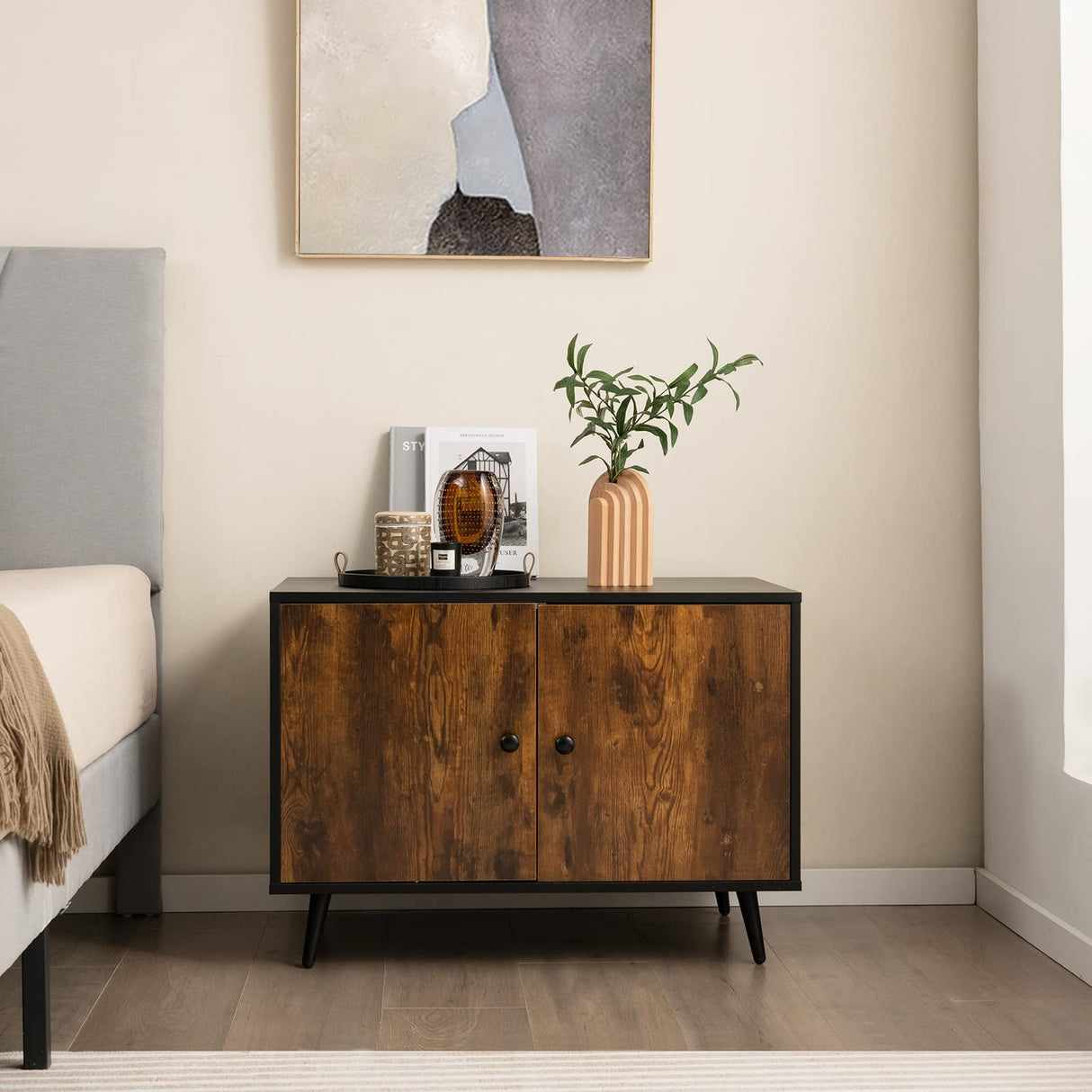 PETSITE Cat Litter Box Enclosure, Wooden Enclosed Litter Box with Divider, Stackable Hidden Litter Box Furniture End Table PETSITE