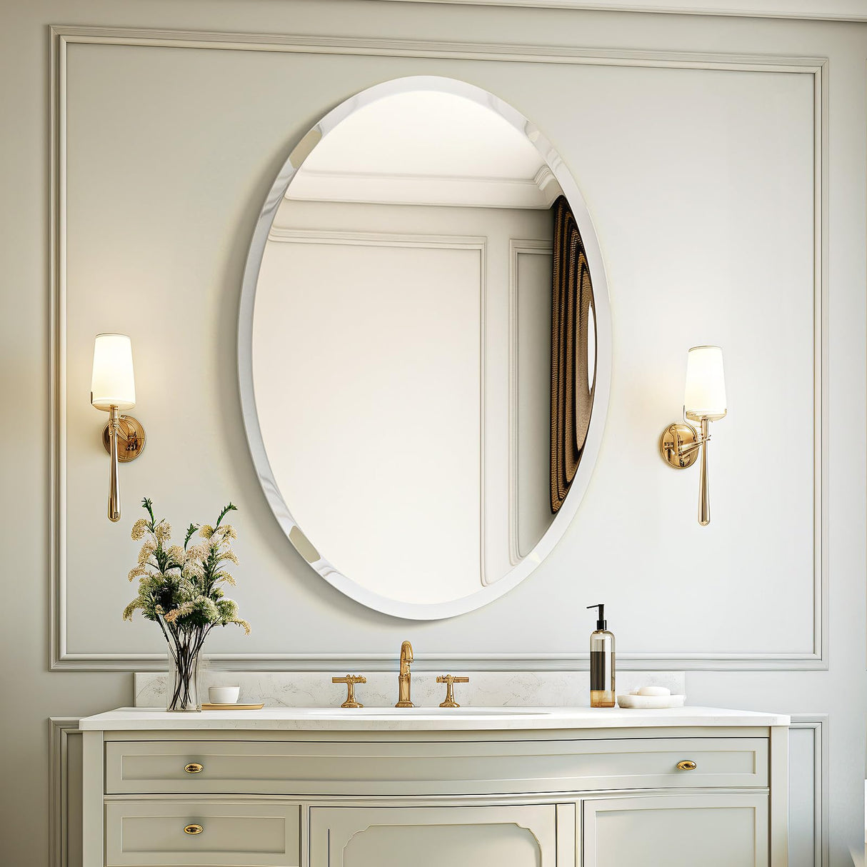 USHOWER Bathroom Mirror for Over Sink, 24x36 Inch Oval Frameless Mirror, Beveled and Polished, Decorative Wall Mirror for Bathroom, Bedroom, Vanity, Entryway, Modern and Elegant USHOWER