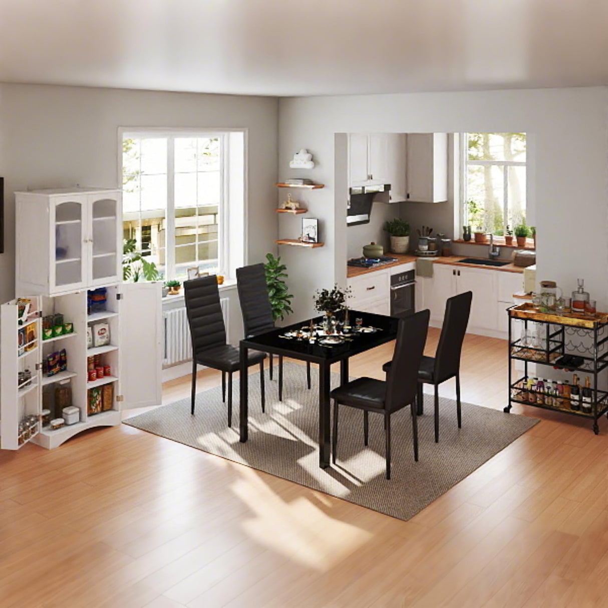 Gizoon 5 Piece Glass Dining Table Set, Kitchen and Chairs for 4, PU Leather Modern Room Sets for Home, Kitchen, Living Room Gizoon