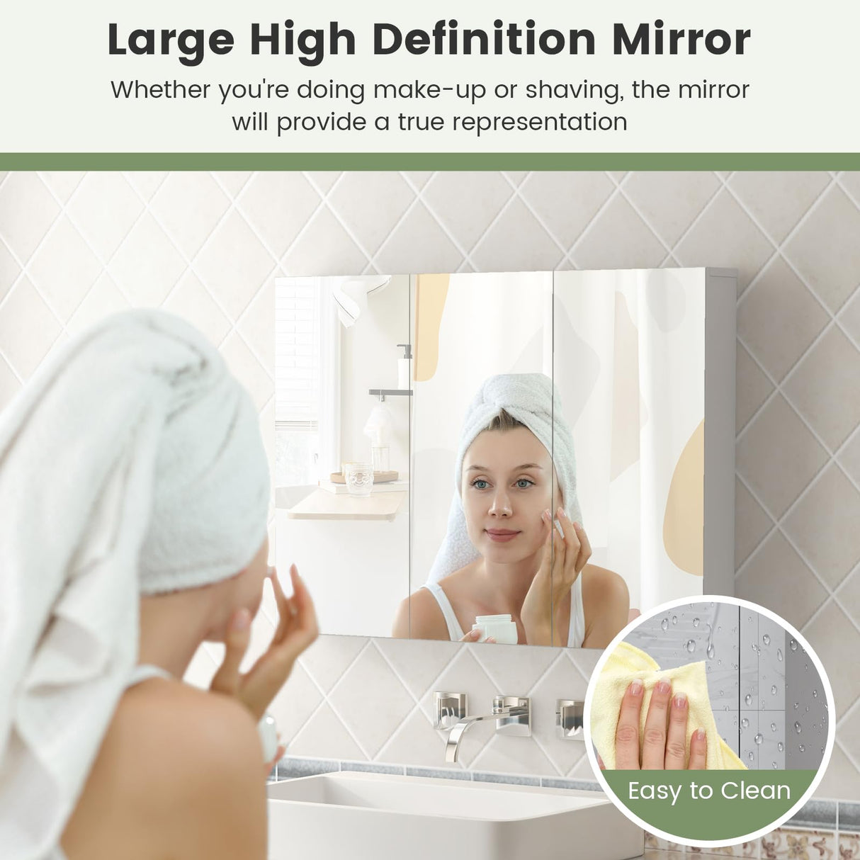 LDAILY Moccha Bathroom Mirror with Storage - Medicine Cabinet, Frameless Bathroom Wall Cabinet with 3 Doors and Shelves, Over Toilet Storage Cabinet, Recessed or Surface Mount Installation LDAILY